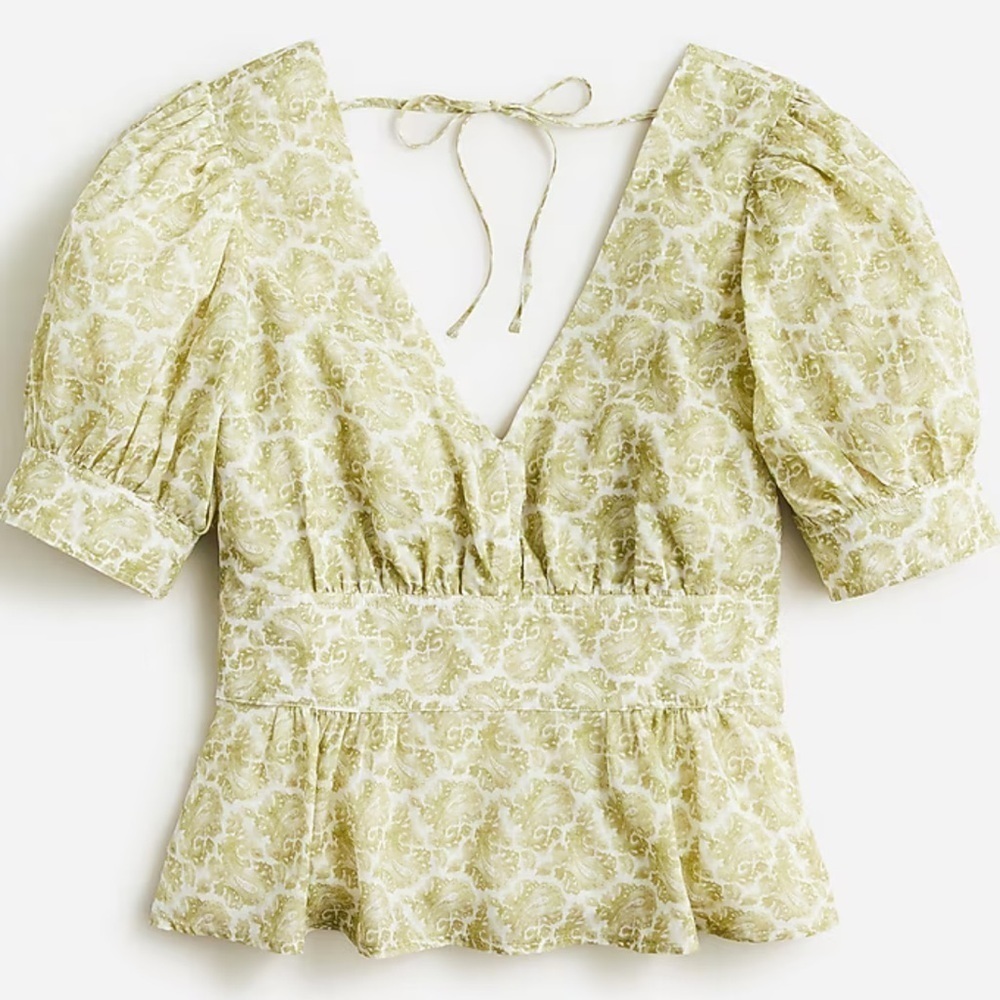 J. Crew Puff Sleeve V Neck Top Sz 4